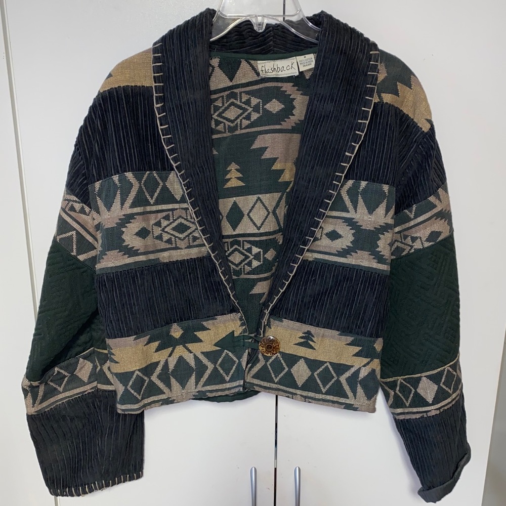 Western Print Green Blazer Jacket Size M